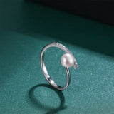 Elegant Natural Pearl AAA Zircon Diamonds Inlaid Minimalist Open 925 Ring