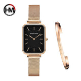 Super Elegant Rectangle Ultrathin Nordic Style Quartz Movement Fashion Stainless Steel Mesh Bracelet Ladies Watches