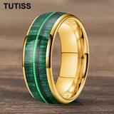 Dome Polishing Inlaid Green Wood Guitar String 6/8mm Men's Women's Tungsten Rings