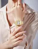 Luxury Full CZ Diamonds Top Brand Square Roman Quartz Fashion Stainless Steel Women's Watches