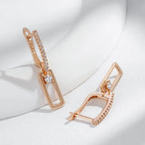 Shiny AAA Lab Created Zircon Diamonds 14K Gold Fllled Square Long Earrings