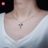 Sparkling 1.1ct 3mmX11 Round Cut D VVS1 Moissanite Diamonds Silver Christian Religious Cross Necklace Fine Jewellery