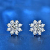 Exquisite Sunflower Design VVS1 D Colour 0.5 Carat * 2 Moissanite Diamonds Earrings - Silver Fine Jewellery