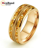 Gold/Blue Crystal Stones Guitar String Inlaid 8MM Men and Women Tungsten Rings
