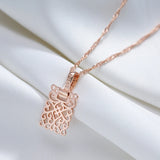 14K Gold Filled Gold Ethnic Square AAA Zircon Diamonds Long Vintage Pendant Necklace