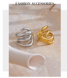 18K Gold Plated Stylish Unique Design Stainless Steel Metal Geometric Unusual Ring