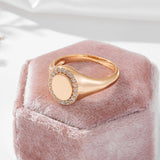 Vintage Glossy 14K Rolled Gold AAA Zircon Crystal Round Stamp Ring Fine Jewellery