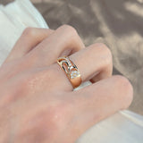 Stunning Hollow Vintage Pattern Filled 14K Rose Gold AAA White Zircon Dimaonds Rings, Smooth Geometric Jewellery