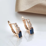 14K Gold Filled Vintage Geometric AAA Blue Zircon Crystals Elegant Drop Fashion Earrings