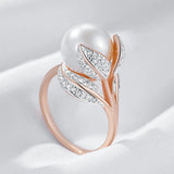 14 Karat Rolled Gold White Big Pearl AAA Zircon Diamonds Luxury Rings For Women