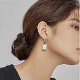 Genuine Big Baroque White Pearl AAA Zircon Diamonds Gold Plated Earrings