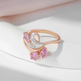 14K Gold Filled Rose and Silver Colour AAA Pink Zircon Crystal Floral Design Two-Tone Ring