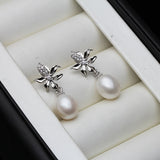 Real Natural Multicolour Pearl Flower-Shaped Elegant Design Silver Earrings