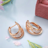 Luxury Glossy Hollow Wave Texture Elegant 14K Filled Rose Gold AAA Zircon Diamonds Clip Earrings, Fine Jewellery