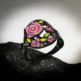Fashion Handmade Enamel AAA Zircon Diamonds Black Rose Flower Hand-painted Ring