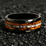 Classic Whiskey Barrel Oak Wood Deer Antler Inlay Tungsten Rings for Men Women