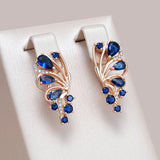 Luxury Elegant Blue Fine Filled 14K Rose Gold AAA Zircon Crystals Flower Drop Earrings - Fashion Jewellery