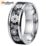 Gear Wheel Blue Carbon Fiber Inlay Unique 6/8mm Tungsten Carbide Wedding Rings