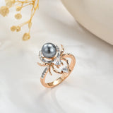 14K Gold Filled Spider Shape With Grey, White Pearl AAA Zircon Diamonds Unique Rings