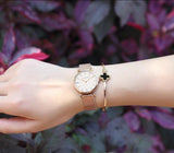 New Simple Elegant Rose Gold Tone Stainless Steel Women Bracelet Watch - Quartz Movement Steel Mesh Watches