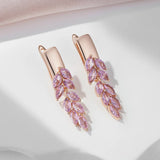 14 Karat Filled Gold Vintage Pink AAA Zircon Crystals Leaf Luxury Dangle Earrings For Women