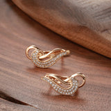 European Luxury Double Twist Zircon Earrings for Women 585 Gold Hollow Zircon Piercing Jewelry Wedding Lady's Unusual Jewelry