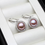 Elegant Real Multicolour Pearls pavé-set AAA Zircon Diamonds Silver Drop Earrings