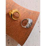 18K Gold Plated Stainless Steel High Quality Texture Geometric Cast Statement Ring