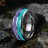 Dome Double Groove Inlaid Purple Carbon Fiber Turquoise Men and Women Tungsten Rings