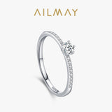 Classic Luxury Sterling Silver Sparkling Solitaire AAAA Lab Created Diamond Ring