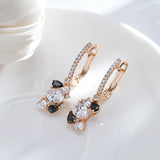 Luxury Party Jewellery Full Geometric 14K Filled Rose Gold Black White AAA Zircon Crystals Earrings for Women