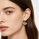 Classic Butterfly Multicolour Real Pearl Green Zircon Silver Stud Drop Earrings