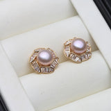 Art-Deco Inspired Real Multicolour Pearl AAA Zircon Diamonds Silver Stud Earrings