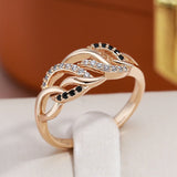 Popular Personality Filled 14K Rose Gold Black White AAA Zircon Diamonds Hollow Rings for Women Fashion Jewellery