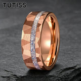 Gold Hammered Crushed White Opal Inlay 6/8mm  Wedding Tungsten Couples Rings