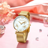 New Elegant Dragonfly Design White Oyster Pearl Shell Scallop Dial Quartz Ladies Watch Stainless Steel Women Watches