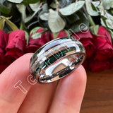 Bright Meteorite and Malachite Inlay 8MM Tungsten Carbide Wedding Men Women Ring
