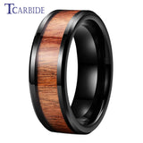 New Koa Wood Inlay Beveled Polished 6mm 8mm Tungsten Ring for Men Women