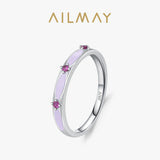 925 Sterling Silver Fashion Charm AAAA Lab Created Purple Enamel Process Ring