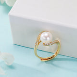 Luxury 14k Filled Gold Balance Bar Natural Pearl AAA Zircon Diamonds Rings
