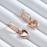 14K Rolled Gold Luxury Heart AAA Zircon Diamonds Drop Fine Jewellery Earrings for Women