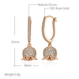 Charming 14K Rolled Gold AAA Zircon Diamond Unique Flower Long Drop Earrings