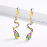High-quality Creative Handmade Enamel Snake Shape Zircon Accents Long Earrings