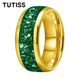 Green Crystal Stone Inlay 10mm Large Size Gold Colour Tungsten Carbide Rings