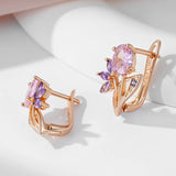 14K Gold Filled Purple AAA Zircon Crystals Flower Drop Earrings Trendy Jewellery