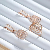 Hollow Square 14K Rolled Rose Gold With AAA Zircon Diamonds Long Drop Earrings - High Quality Daily Fine Jewellery