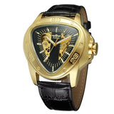 New Arrival Top Brand Hollow Bar Scale Mechanical Triangle Design Black Leather Strap Mechanical Watches for Men
