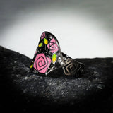 Fashion Handmade Enamel AAA Zircon Diamonds Black Rose Flower Hand-painted Ring