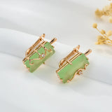 14 Karat Rolled Gold Fog Green Square AAA Zircon Crystal High Quality Drop Earrings