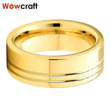 New Arrival Polished Shiny Double Grooved 8mm Gold Plated Comfort Fit Tungsten Carbide Wedding Rings - The Jewellery Supermarket